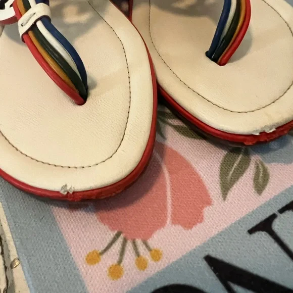 Tory Burch White Sandals with Multicolor Straps - Picture 4 of 4